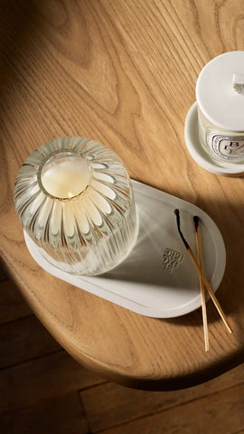Ribbed Candle Holder with Oval Tray - For classic candles